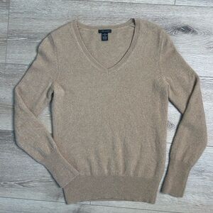Only Mine 2-Ply Cashmere Camel V-Neck Sweater